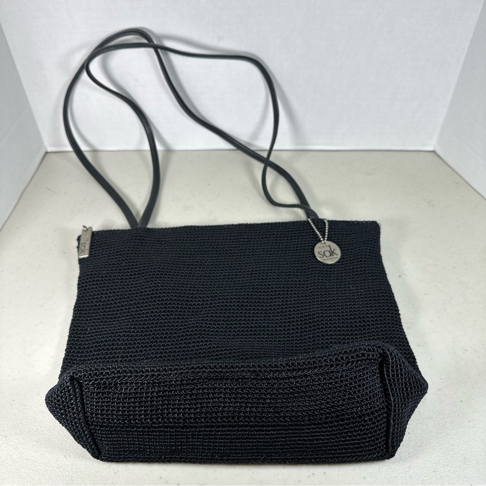 THE SAK Black Woven Crochet  Shoulder Bag 9”x10” Used In Good Condition